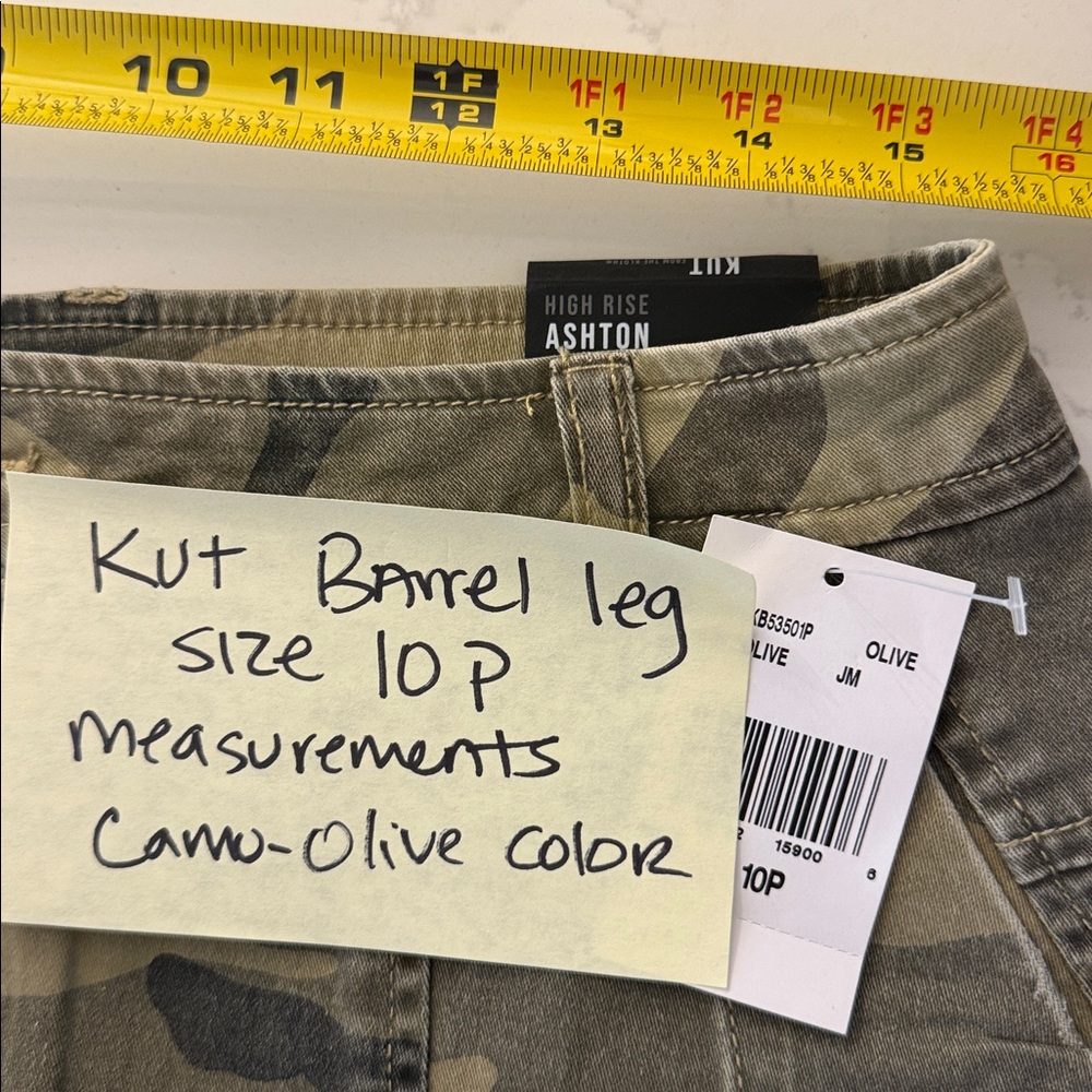 NWOT KUT from the Kloth Women's Ashton High rise Wide Leg Barrel, Camo in Olive - Picture 15 of 16